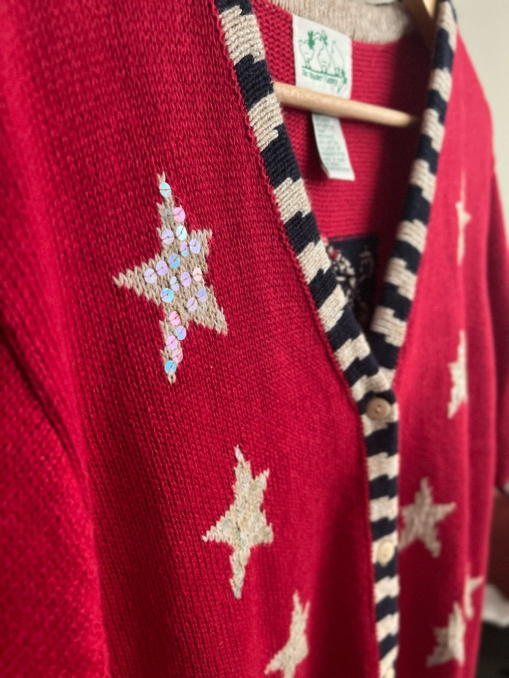 The Quacker Factory - Vintage Knit Red White & Blue Stars & Stripes Sweater